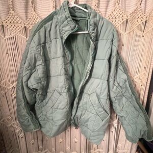 Free People Distressed Green Quilted Jacket